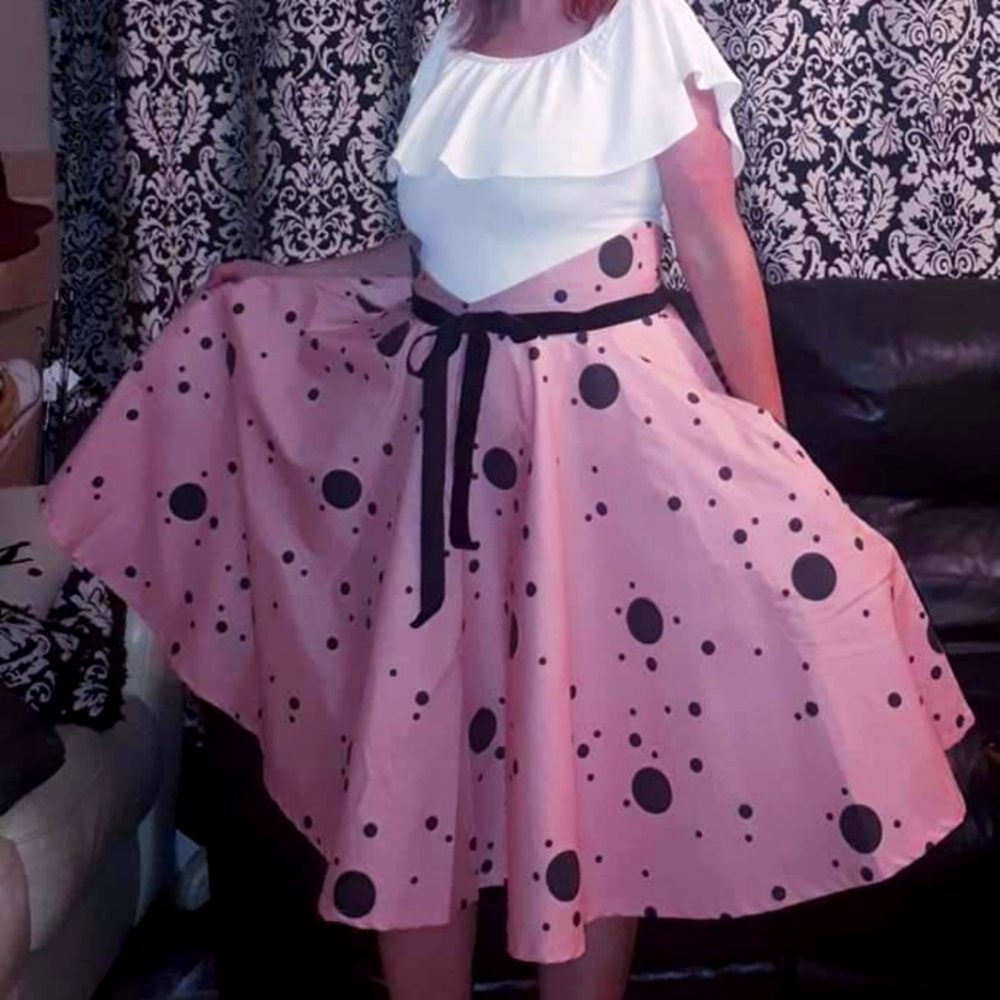 Pink w black polka dots circle skirt